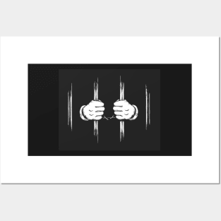 Hands in Cuffs Holding Prison Bars Posters and Art